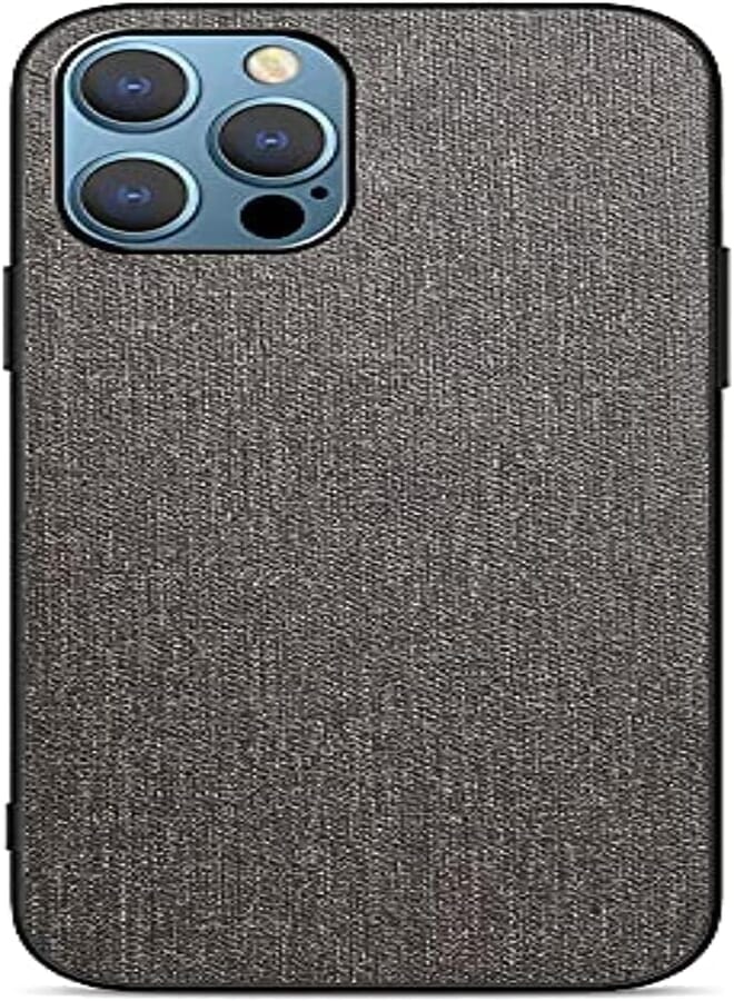 Izone Premium Apple Leather iPhone Canvas Cases - Luxury Phone Case - Elevate Your iPhone with Timeless Elegance and Protection (iPhone 12/12 Pro, Dark Grey)